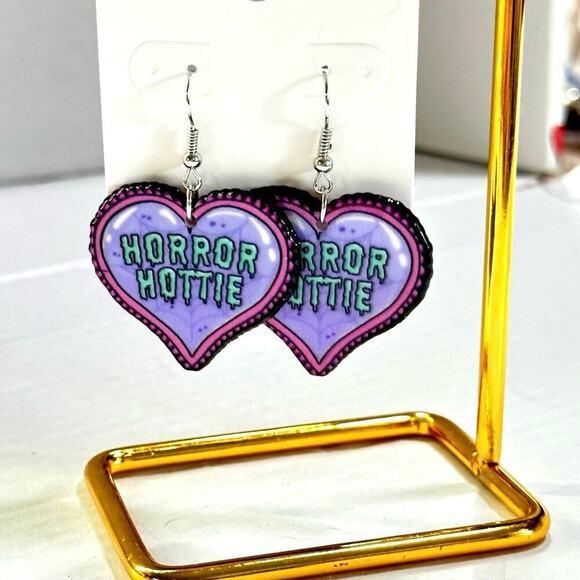 Boutique Jewelry - Acrylic Horror Hottie Heart Drop Earrings Halloween Goth Whimisgoth